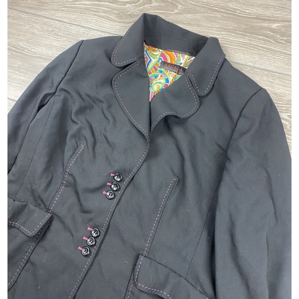 Escada Women's 100% Wool 6 Button Silk Lining Blazer Black Size US 12